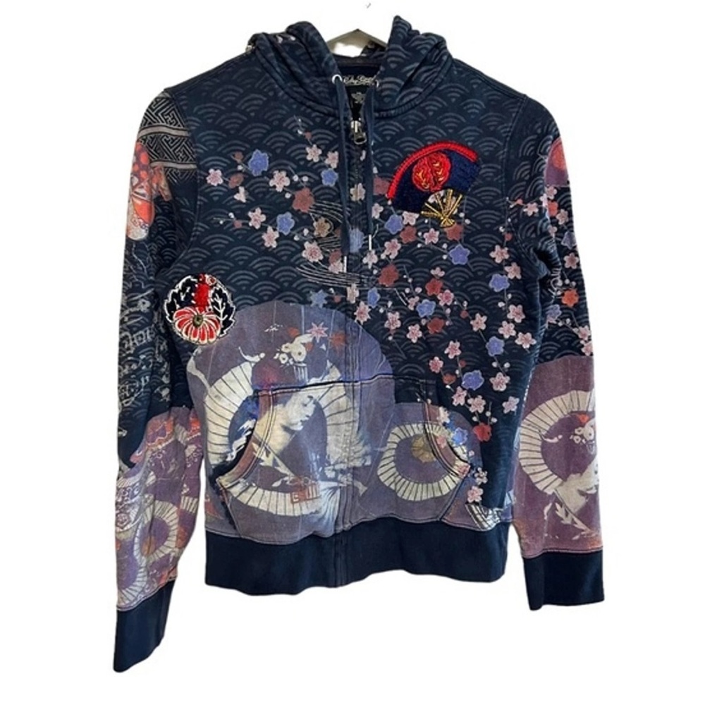 Rare Lucky Brand vintage Y2K geisha hoodie with embroidered details. Size M. New